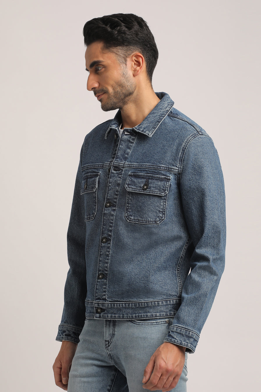 BRIAN-MEN MID BLUE CLASSIC TRUCKER JACKET