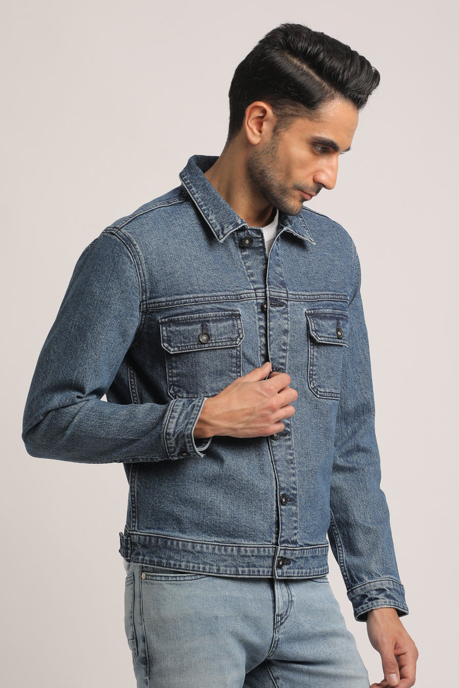 BRIAN-MEN MID BLUE CLASSIC TRUCKER JACKET