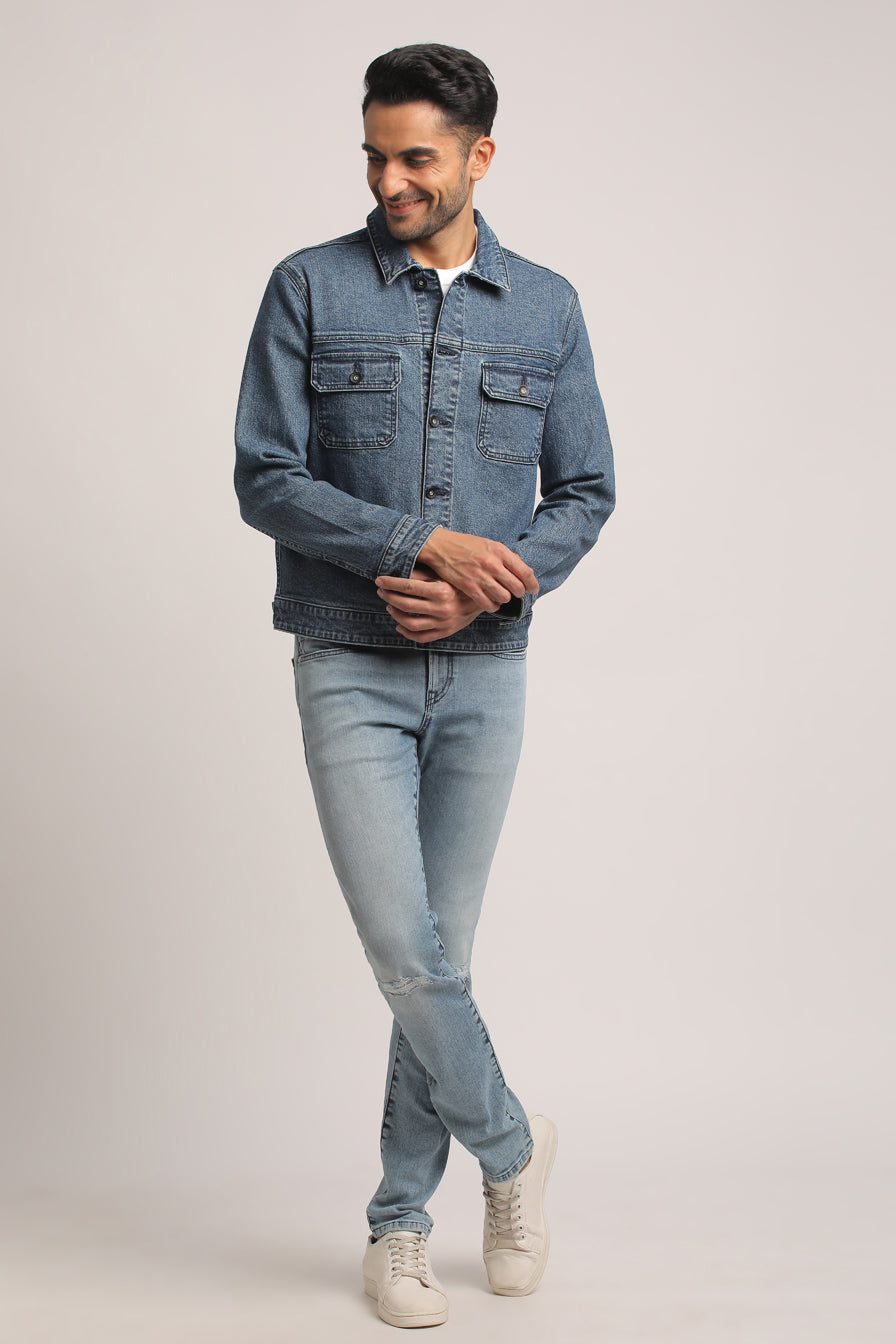 BRIAN-MEN MID BLUE CLASSIC TRUCKER JACKET