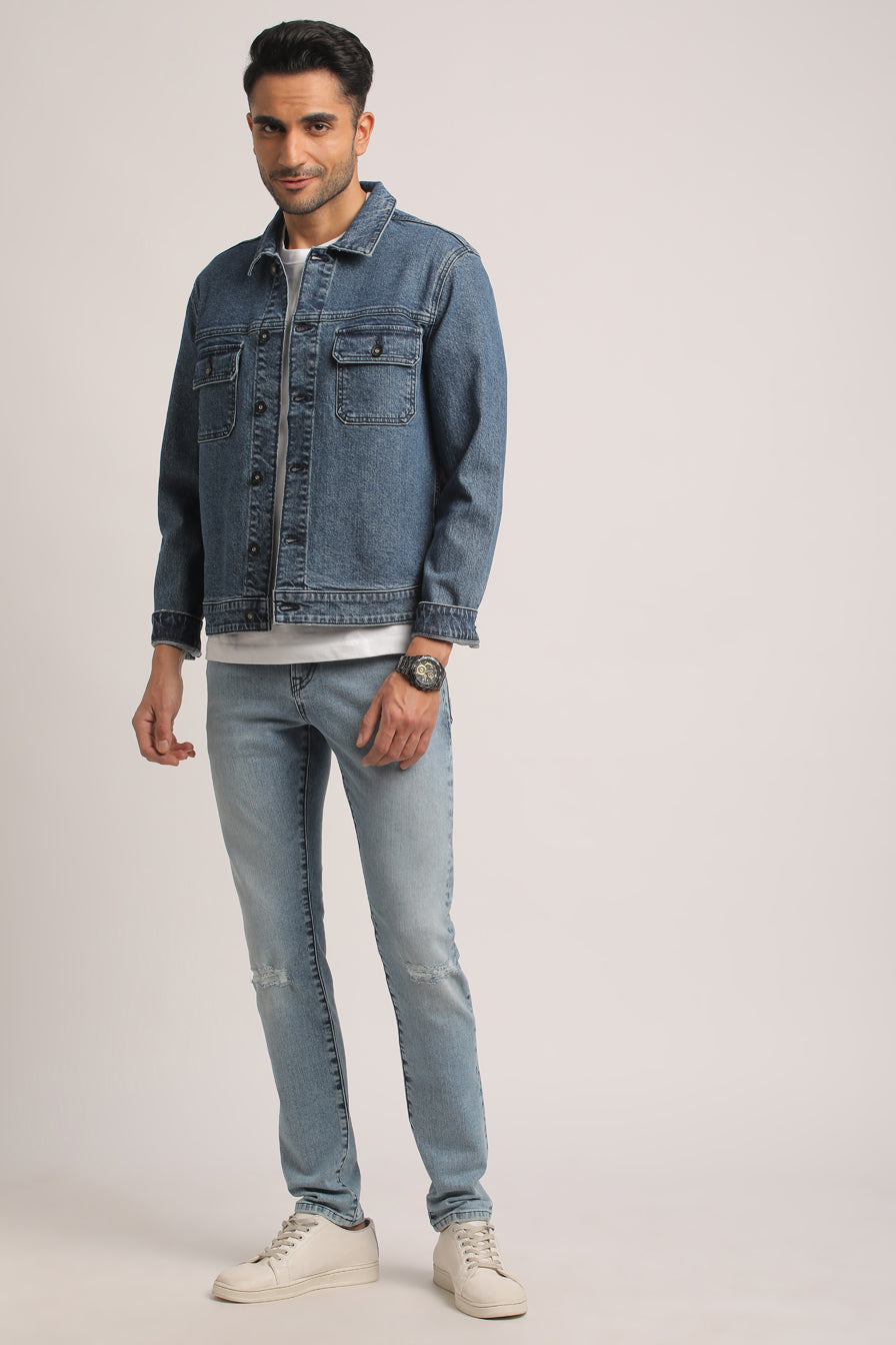 BRIAN-MEN MID BLUE CLASSIC TRUCKER JACKET
