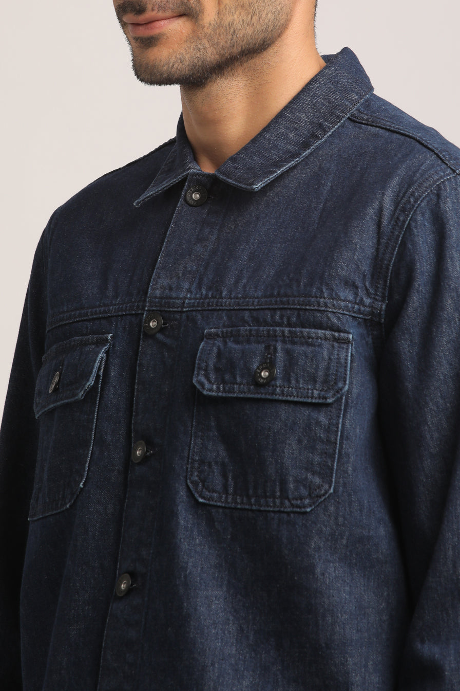 BRYAN-MEN DARK BLUE CLASSIC TRUCKER JACKET