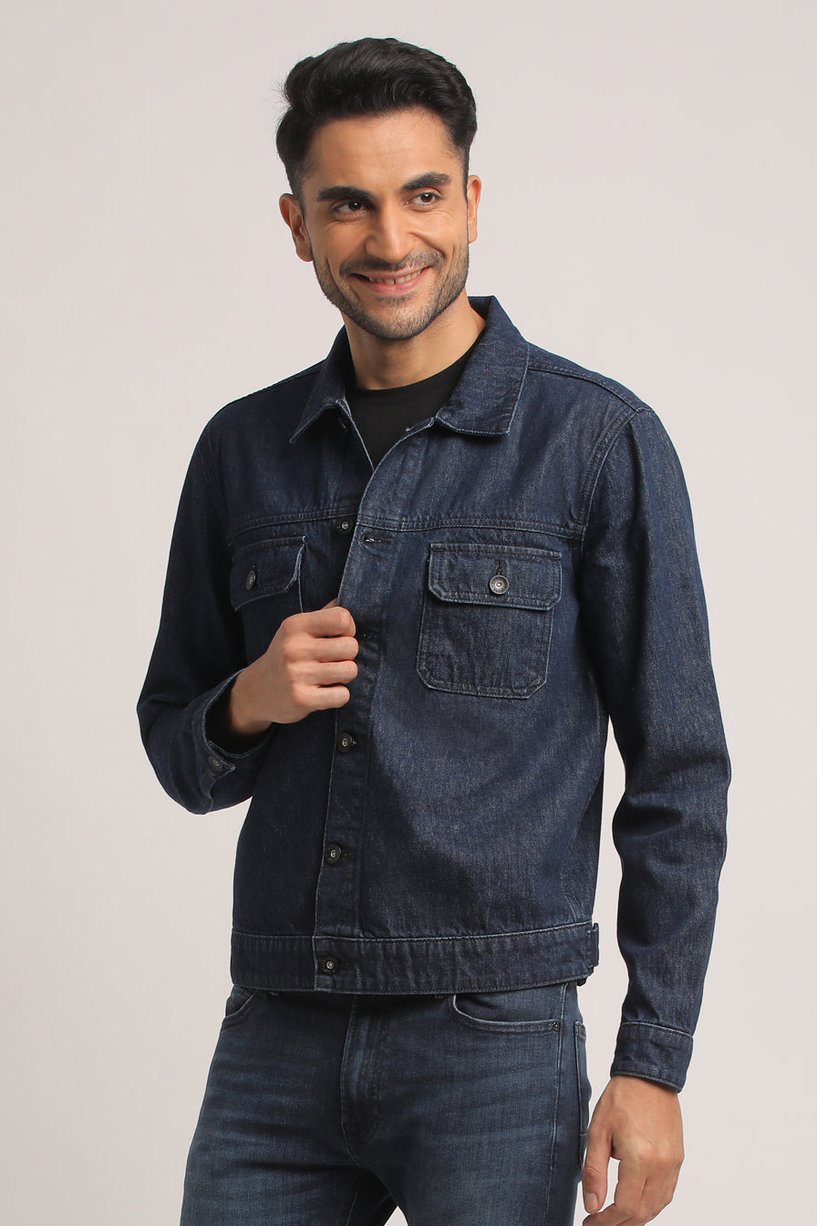 BRYAN-MEN DARK BLUE CLASSIC TRUCKER JACKET