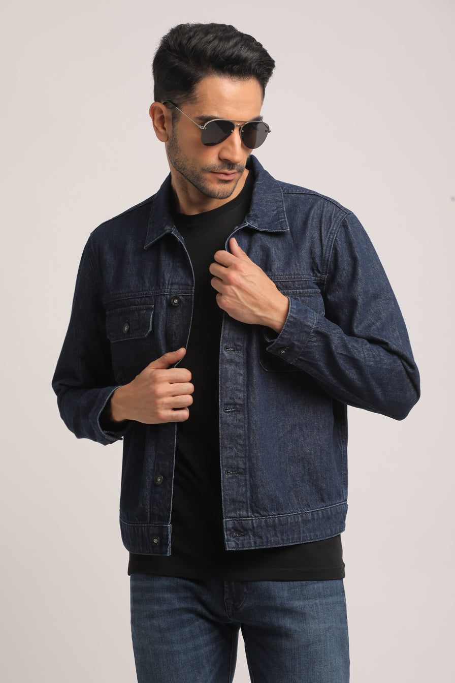 BRYAN-MEN DARK BLUE CLASSIC TRUCKER JACKET