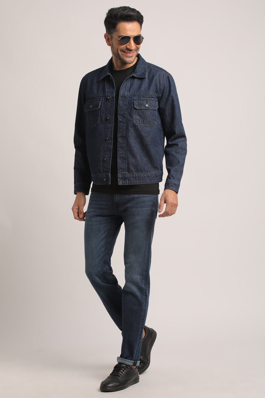 BRYAN-MEN DARK BLUE CLASSIC TRUCKER JACKET