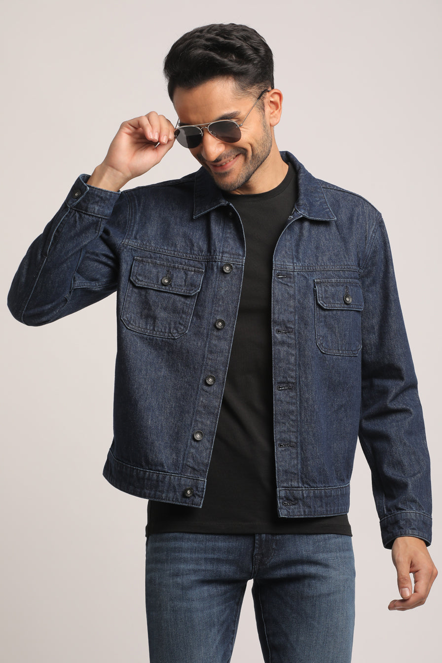 BRYAN-MEN DARK BLUE CLASSIC TRUCKER JACKET