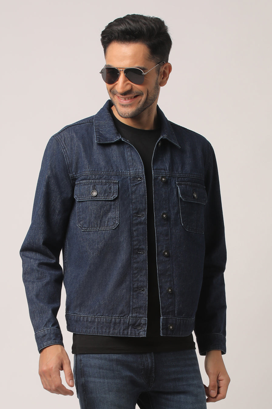 BRYAN-MEN DARK BLUE CLASSIC TRUCKER JACKET