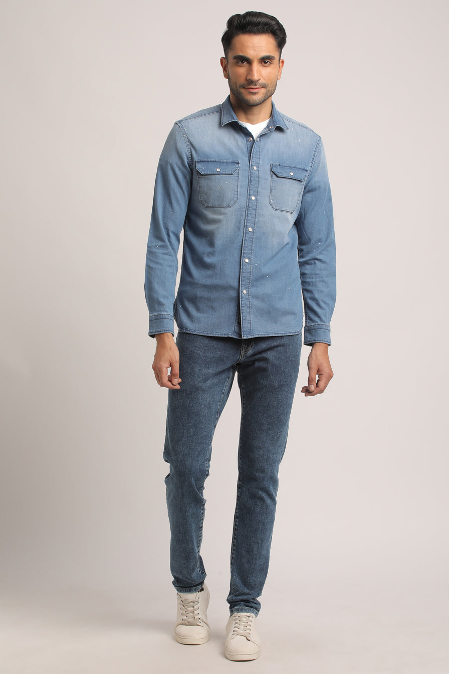 TATE-MEN LIGHT BLUE SLIM FIT SHIRT