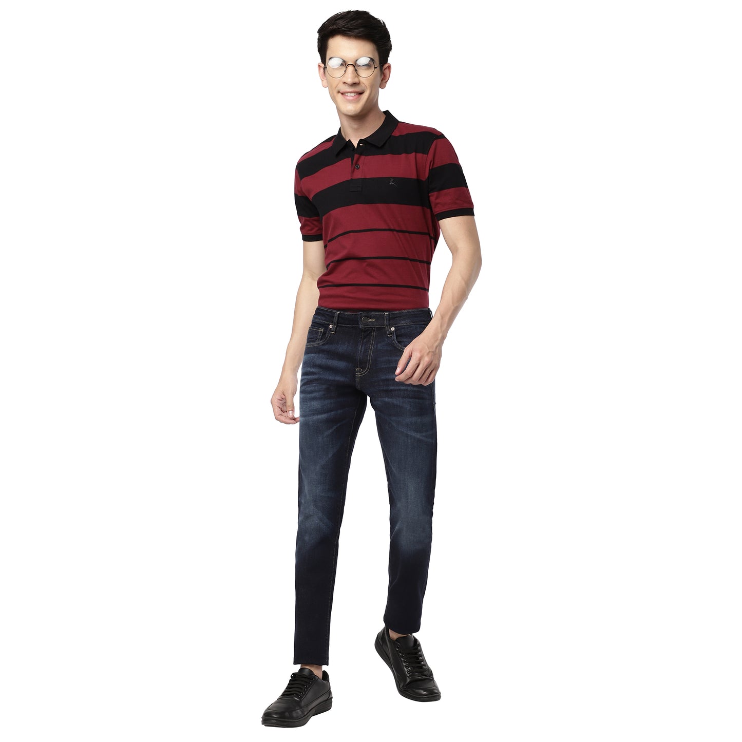 HERNANES-Dark Blue Tapered Slim Jeans
