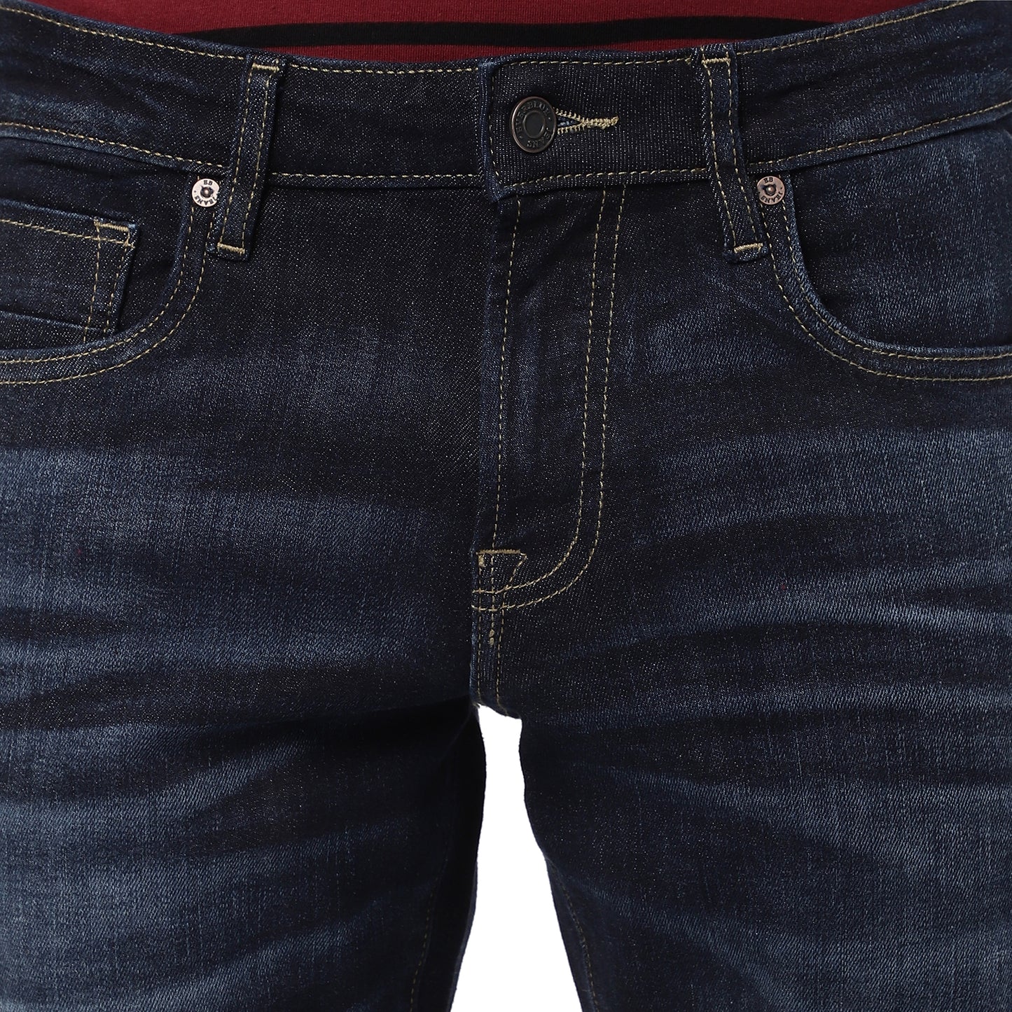 HERNANES-Dark Blue Tapered Slim Jeans