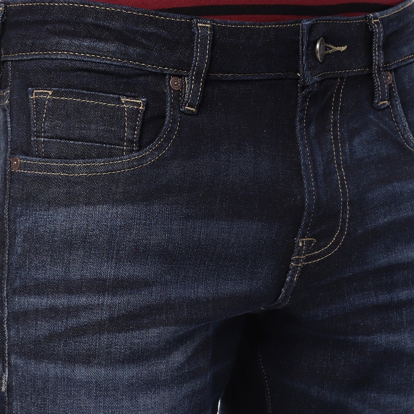 HERNANES-Dark Blue Tapered Slim Jeans