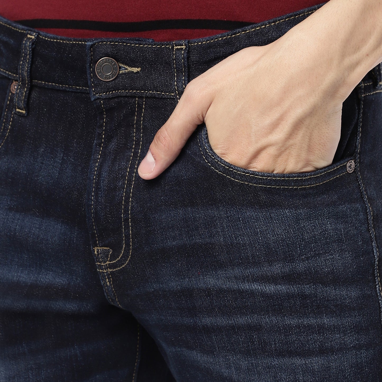 HERNANES-Dark Blue Tapered Slim Jeans