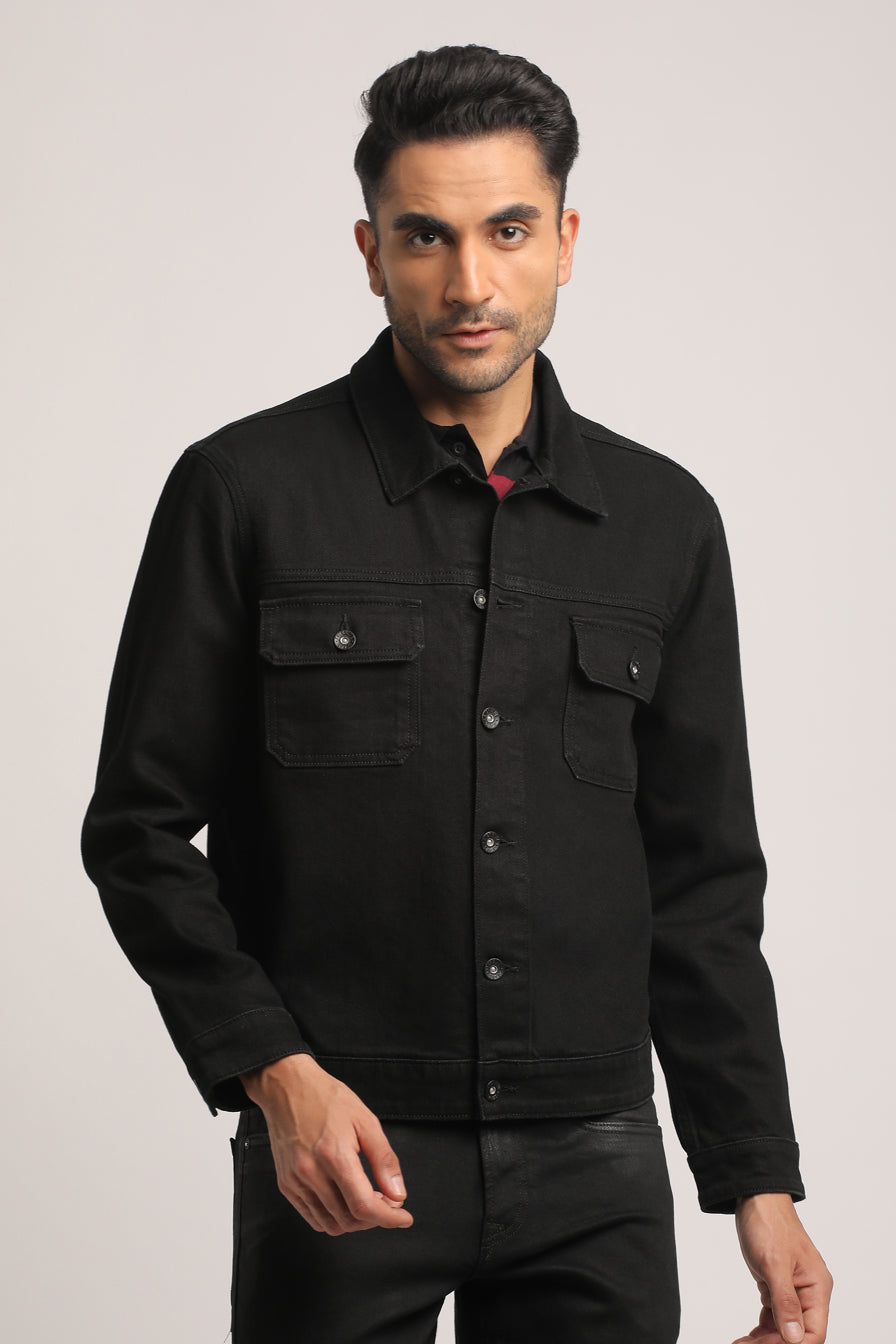 ALLAN-MEN BLACK REGULAR FIT JACKET