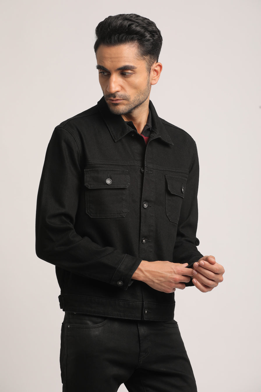 ALLAN-MEN BLACK REGULAR FIT JACKET