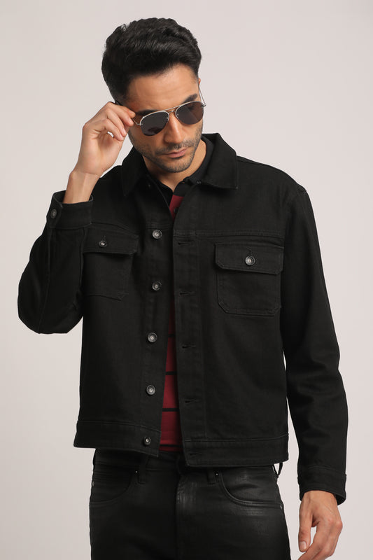 ALLAN-MEN BLACK REGULAR FIT JACKET