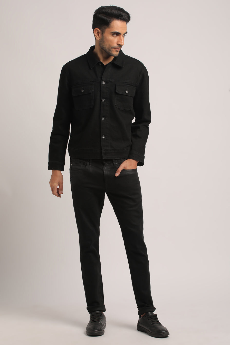 ALLAN-MEN BLACK REGULAR FIT JACKET