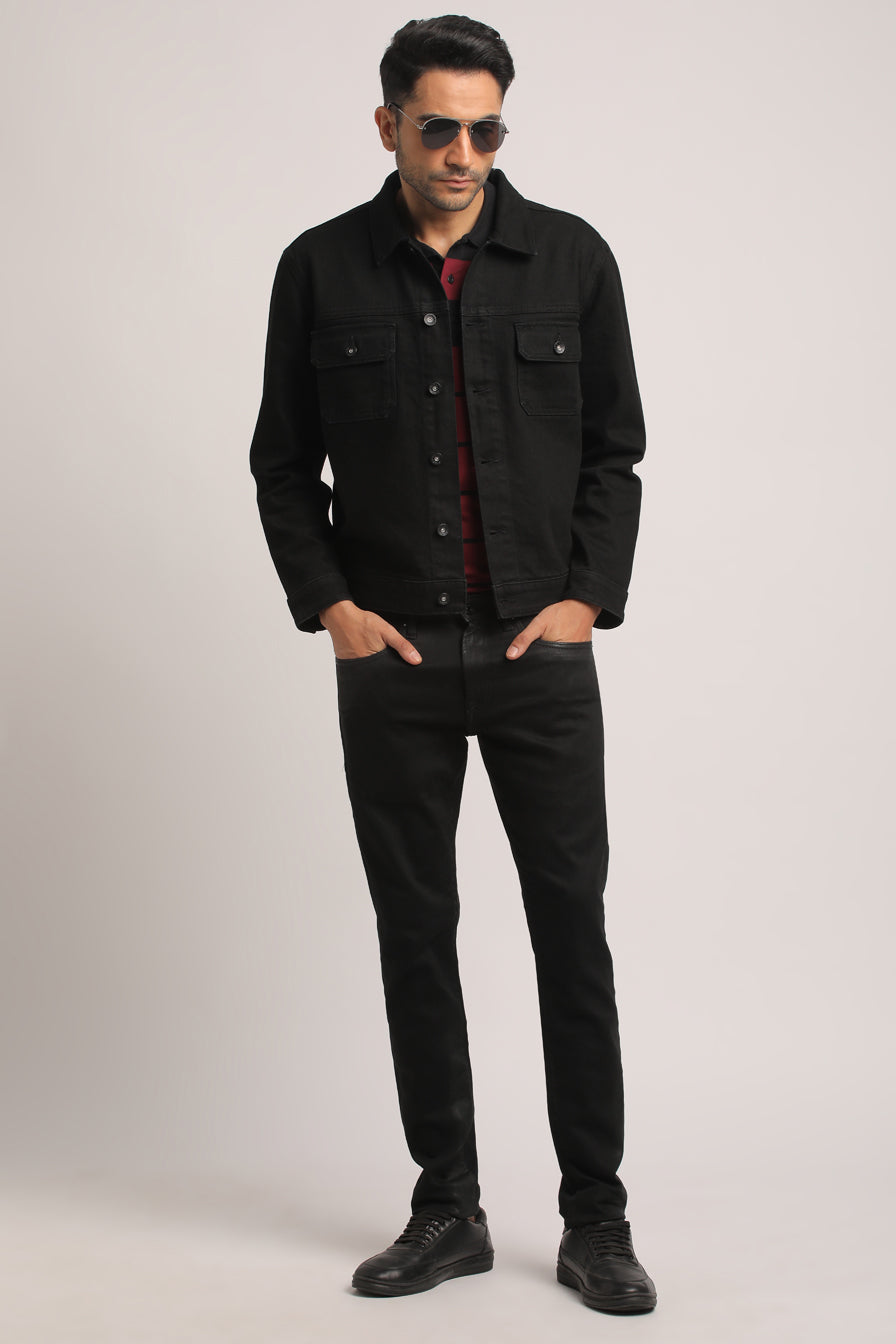 ALLAN-MEN BLACK REGULAR FIT JACKET