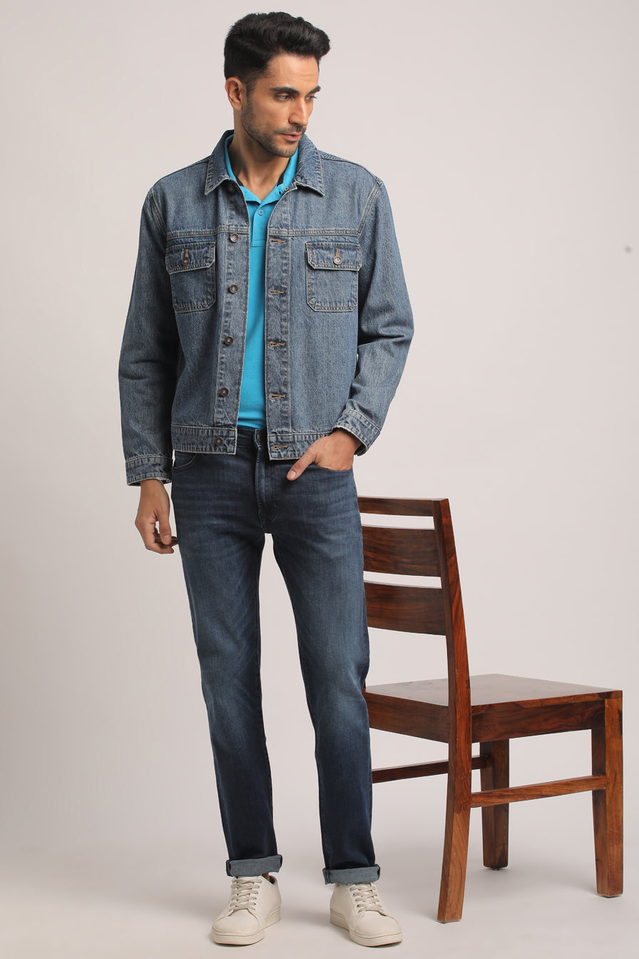 COLE-MEN MID BLUE REGULAR FIT JACKET