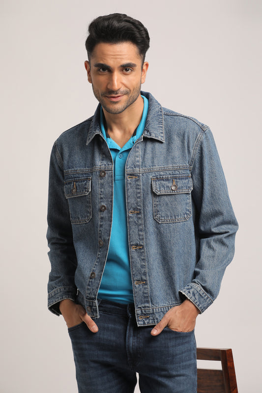 COLE-MEN MID BLUE REGULAR FIT JACKET