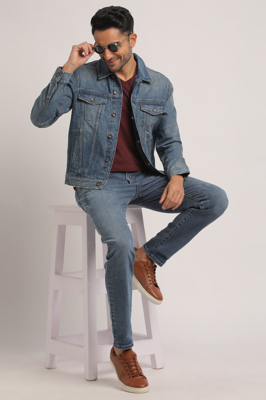 CONNER-MEN MID BLUE CLASSIC TRUCKER JACKET