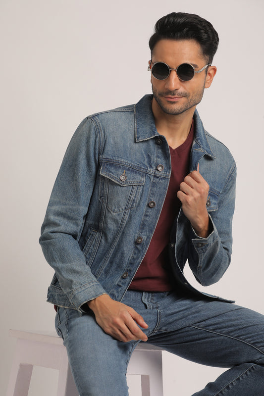 CONNER-MEN MID BLUE CLASSIC TRUCKER JACKET