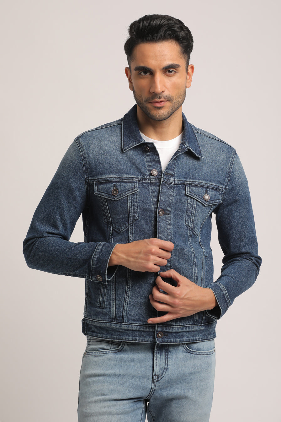 DAMIAN-MEN DARK BLUE CLASSIC TRUCKER JACKET