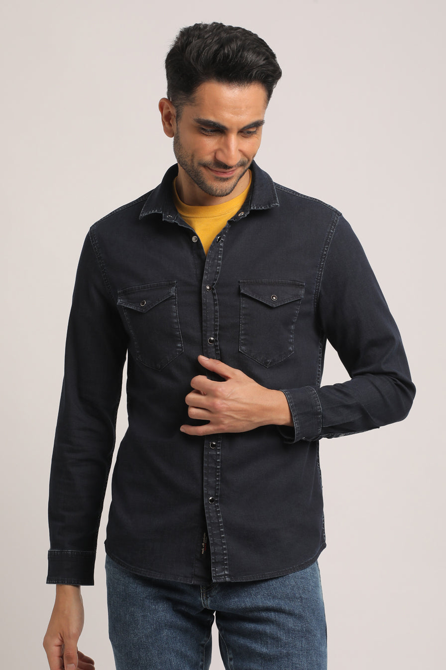 DELANEY-MEN DARK BLUE SLIM FIT SHIRT