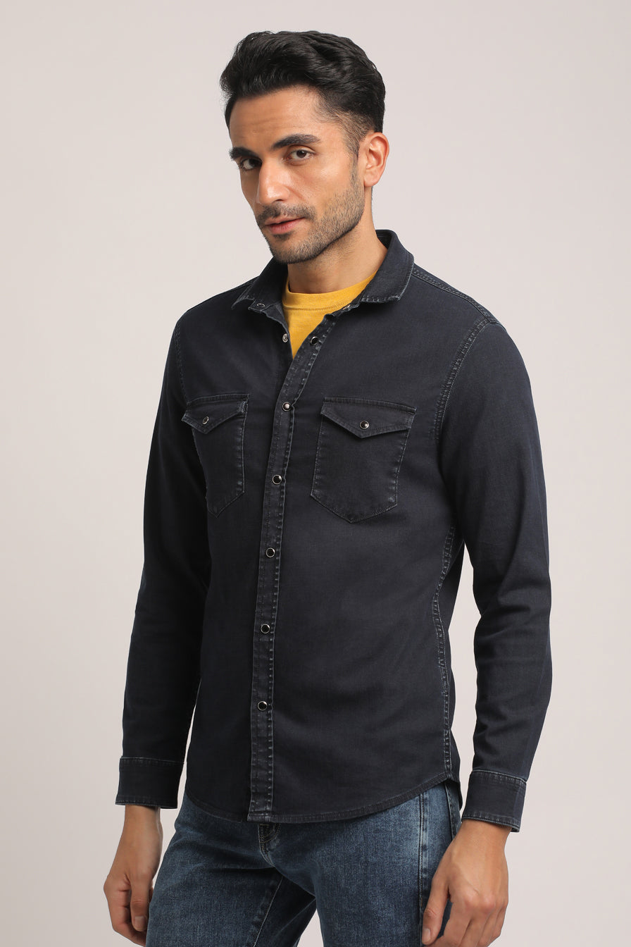 DELANEY-MEN DARK BLUE SLIM FIT SHIRT