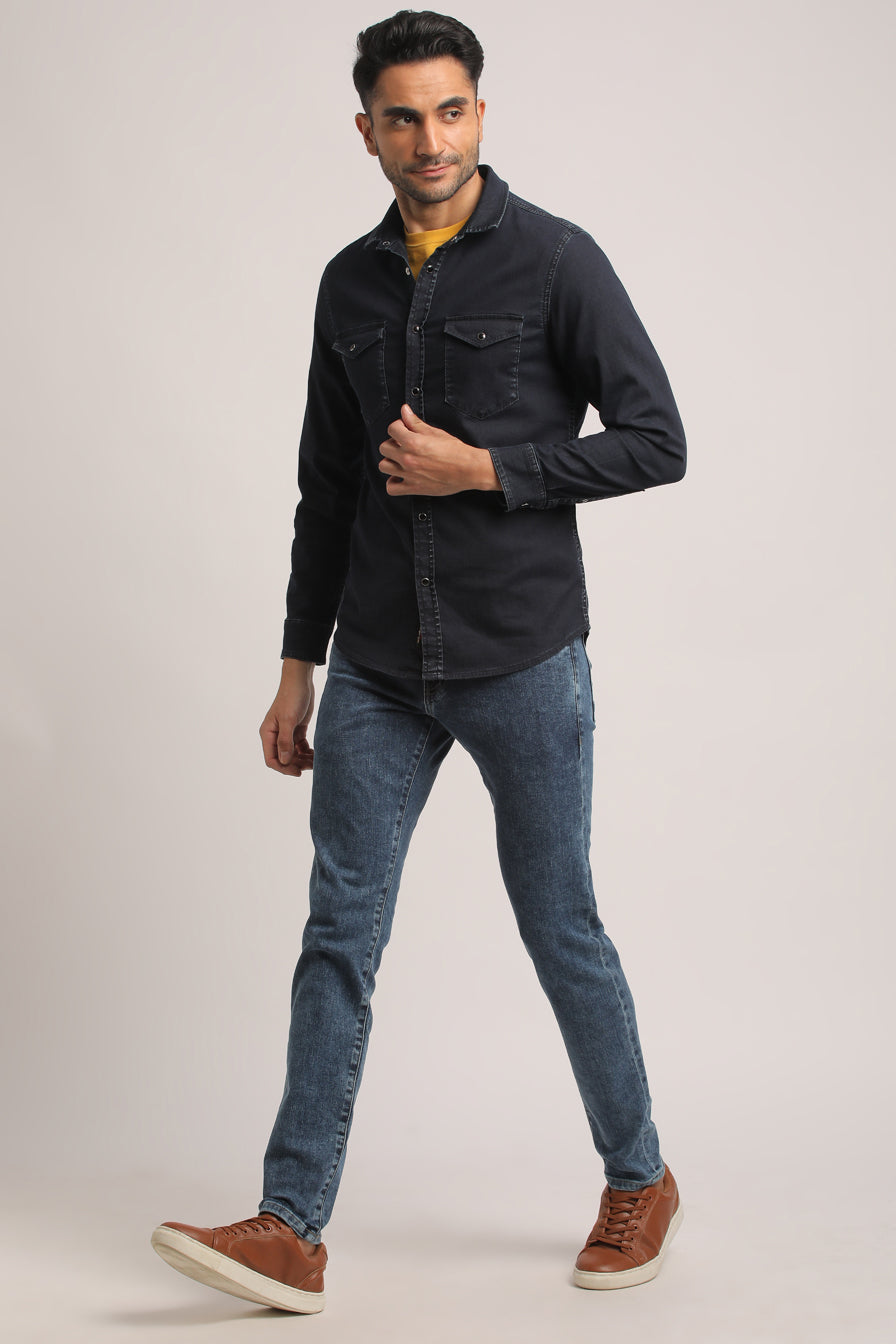 DELANEY-MEN DARK BLUE SLIM FIT SHIRT