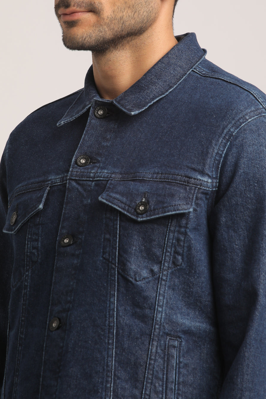 DERRICK-MEN DARK BLUE CLASSIC TRUCKER JACKET