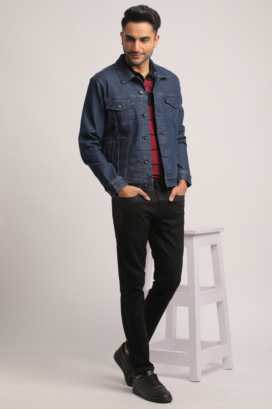 DERRICK-MEN DARK BLUE CLASSIC TRUCKER JACKET