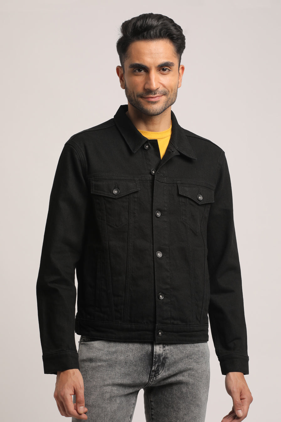 DOMINIK-MEN BLACK CLASSIC TRUCKER JACKET