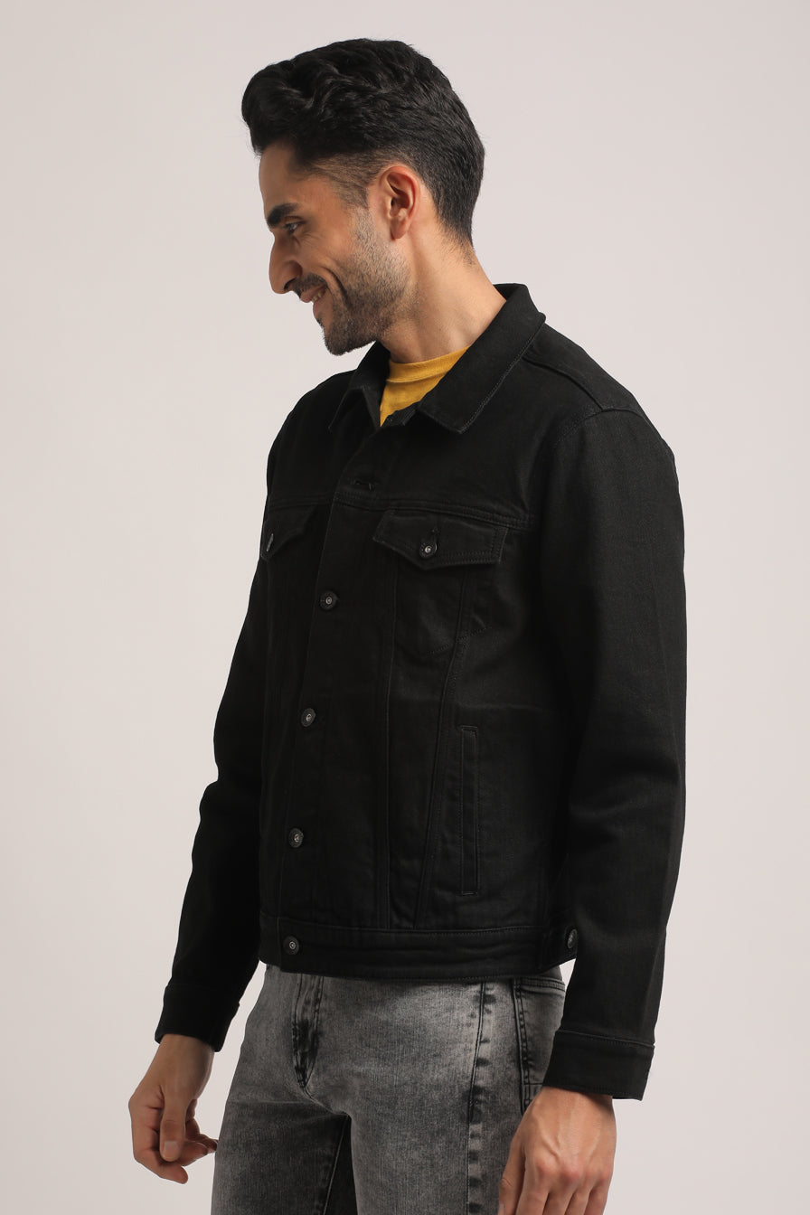 DOMINIK-MEN BLACK CLASSIC TRUCKER JACKET