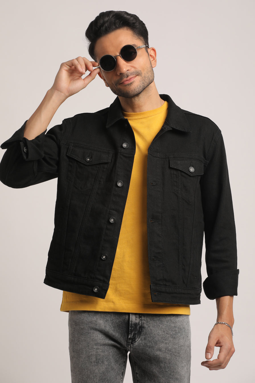 DOMINIK-MEN BLACK CLASSIC TRUCKER JACKET