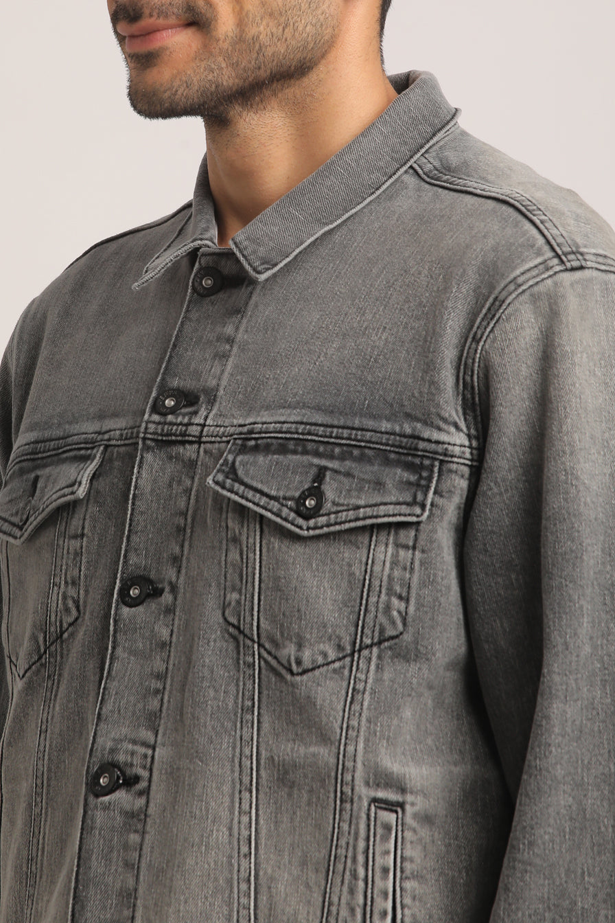 DONOVAN-MEN GREY CLASSIC TRUCKER JACKET