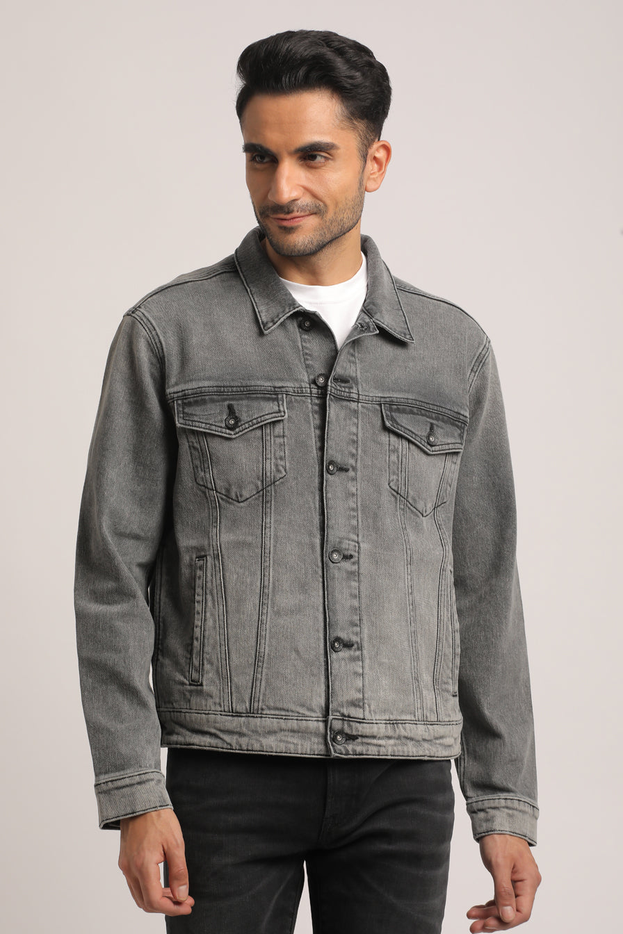 DONOVAN-MEN GREY CLASSIC TRUCKER JACKET