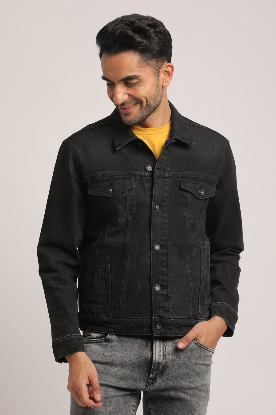 DORIAN-MEN BLACK CLASSIC TRUCKER JACKET