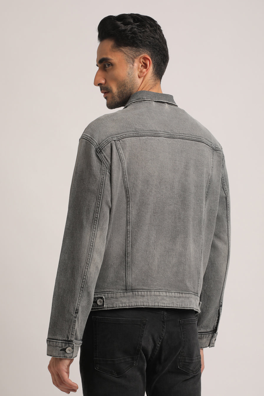 DRAKE-MEN GREY CLASSIC TRUCKER JACKET