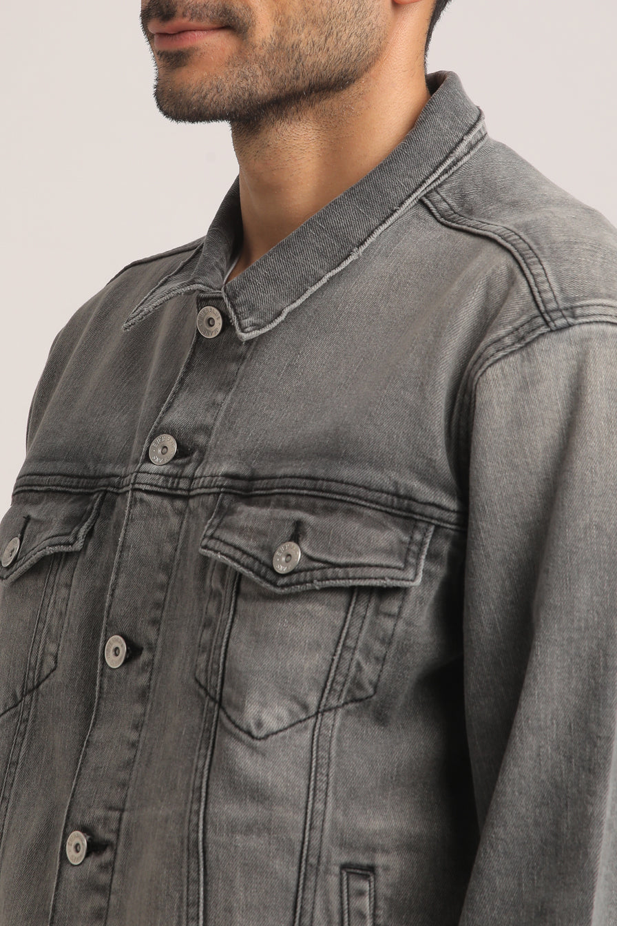 DRAKE-MEN GREY CLASSIC TRUCKER JACKET