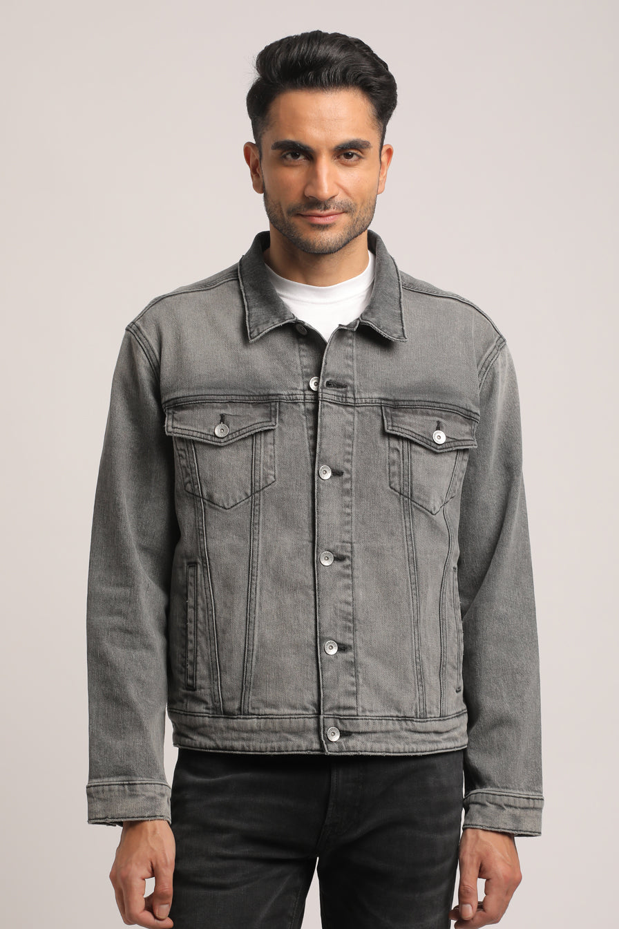 DRAKE-MEN GREY CLASSIC TRUCKER JACKET