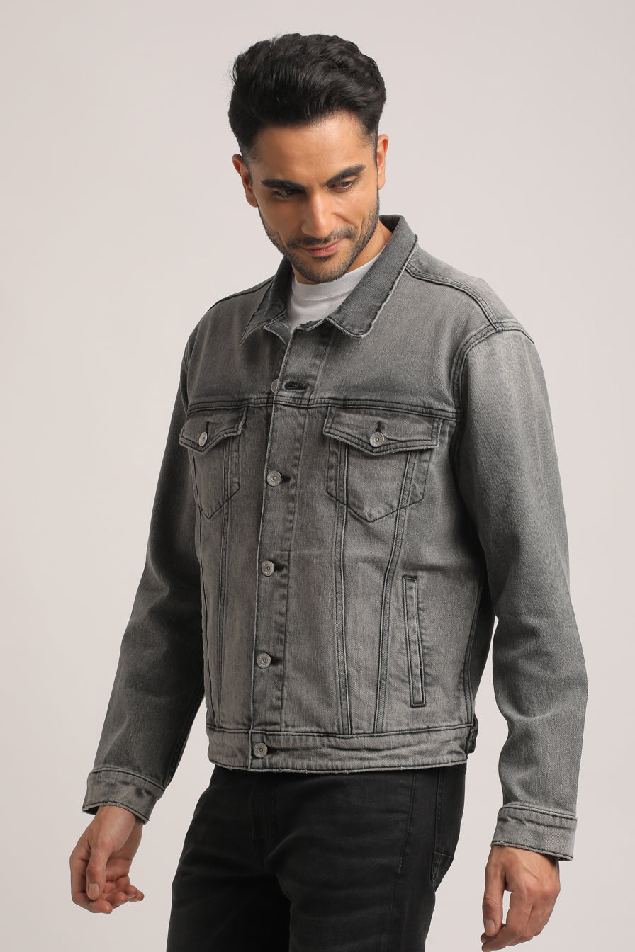 DRAKE-MEN GREY CLASSIC TRUCKER JACKET