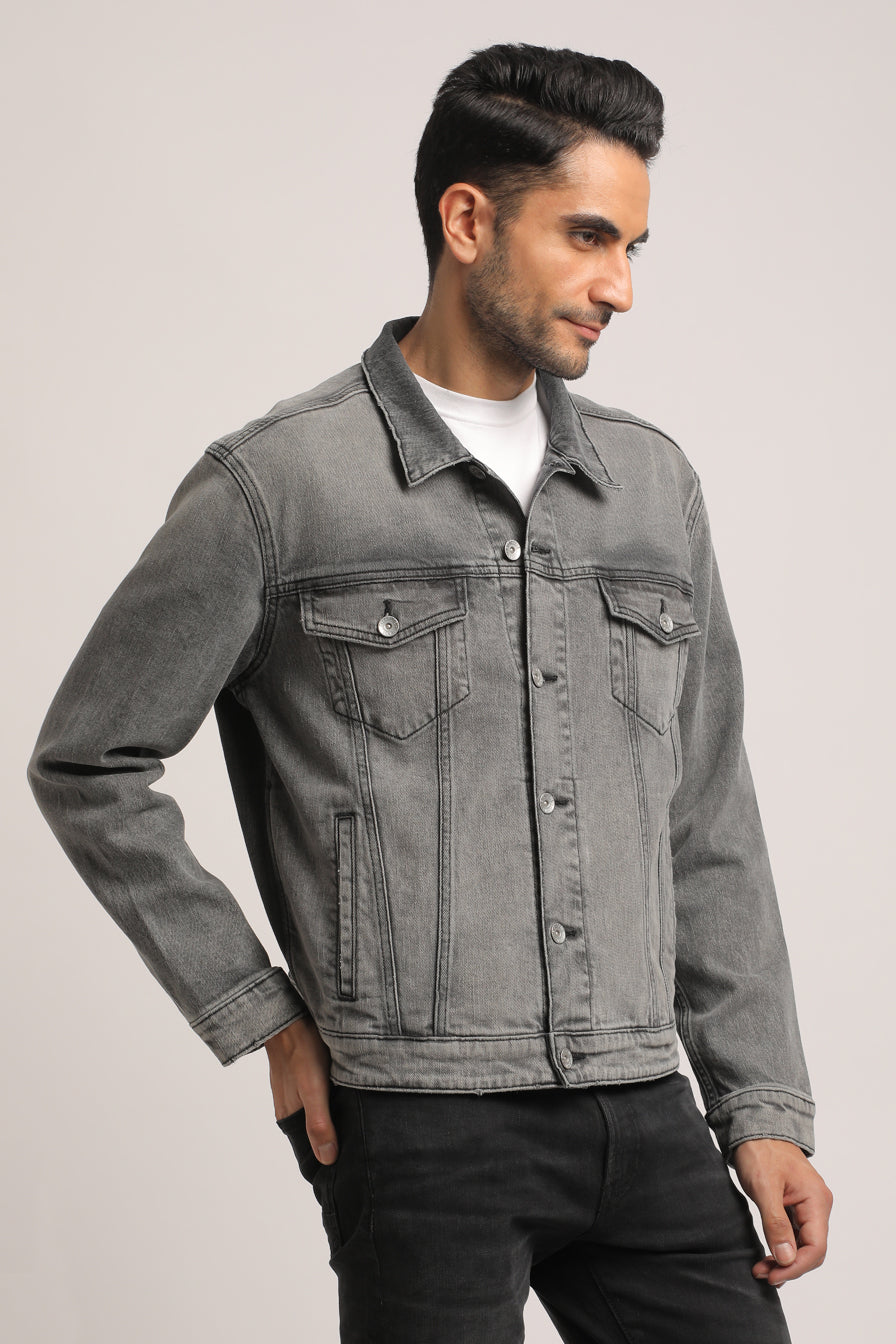 DRAKE-MEN GREY CLASSIC TRUCKER JACKET