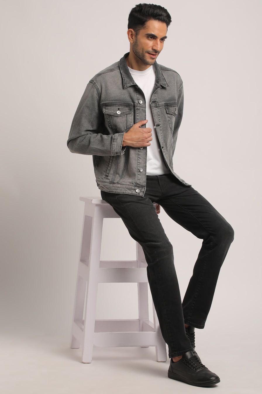 DRAKE-MEN GREY CLASSIC TRUCKER JACKET