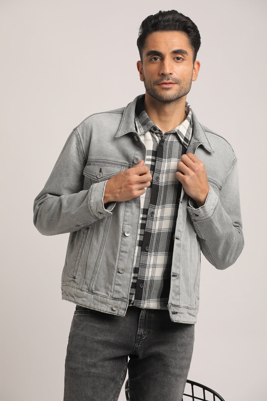 DUKE-MEN GREY CLASSIC TRUCKER JACKET