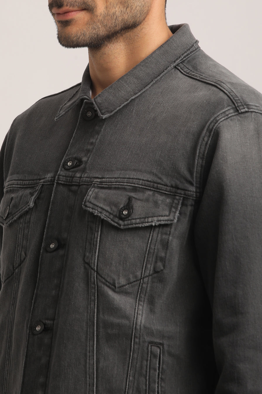 DUSTIN-MEN BLACK CLASSIC TRUCKER JACKET