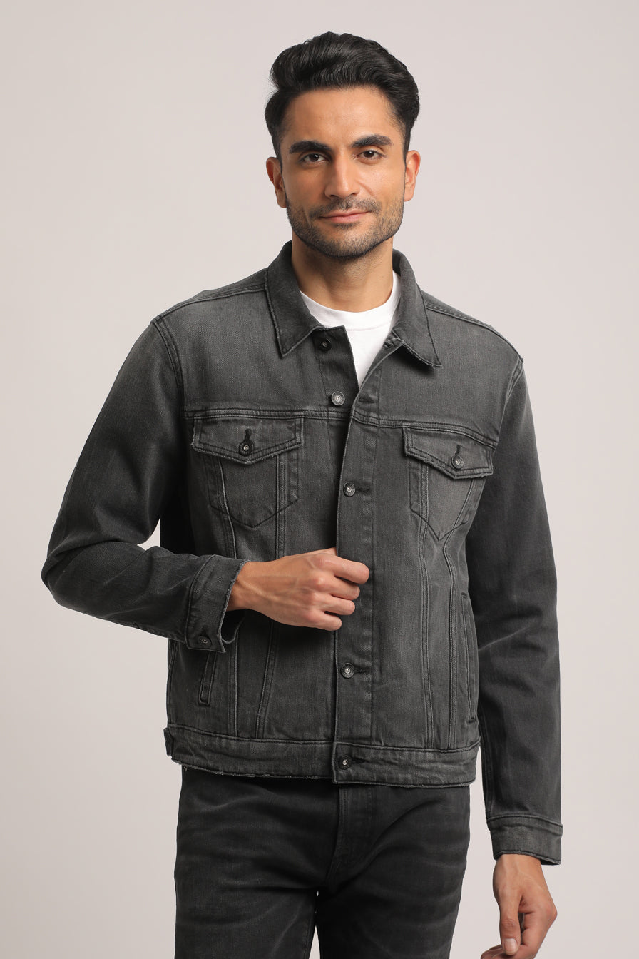 DUSTIN-MEN BLACK CLASSIC TRUCKER JACKET