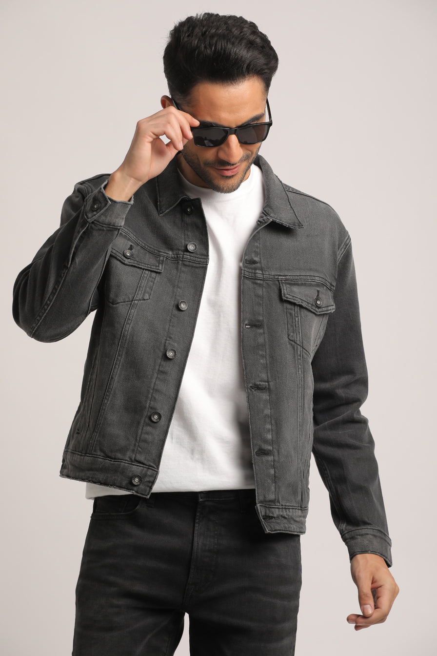 DUSTIN-MEN BLACK CLASSIC TRUCKER JACKET