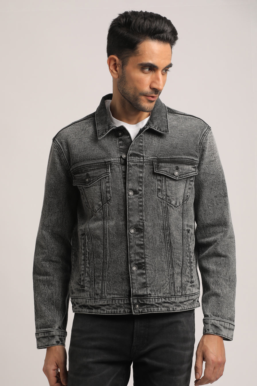 KADEN-MEN BLACK CLASSIC TRUCKER JACKET