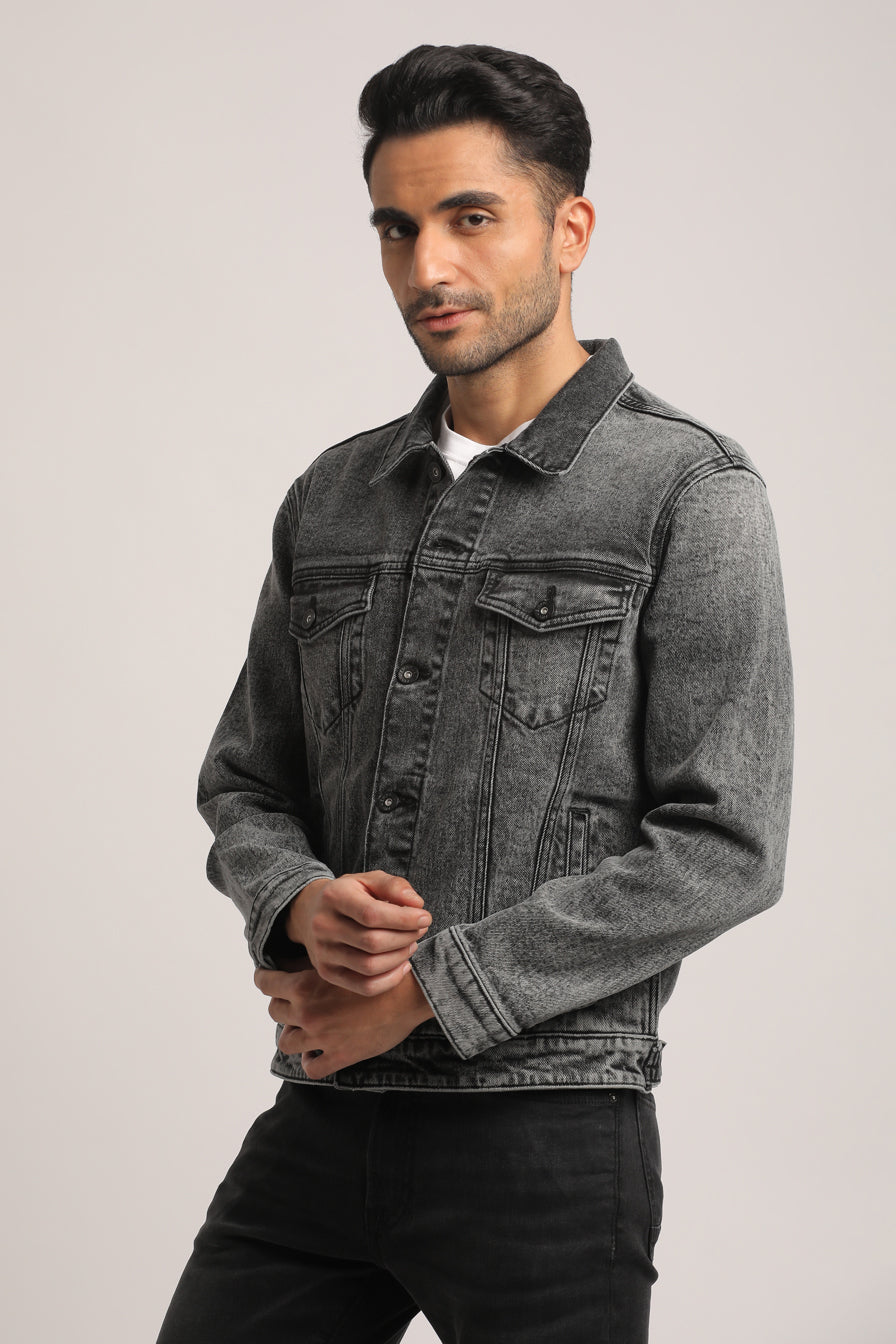 KADEN-MEN BLACK CLASSIC TRUCKER JACKET