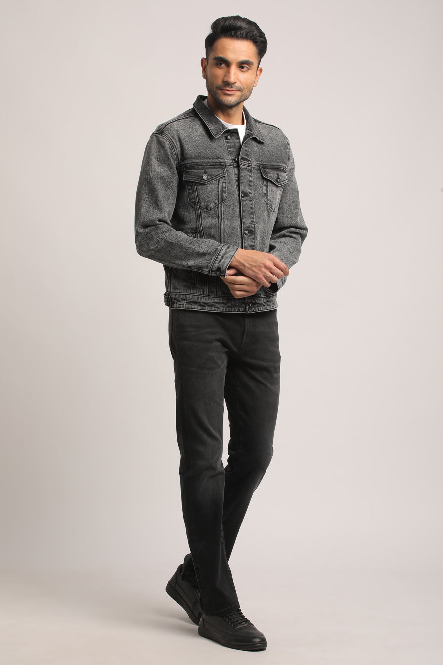 KADEN-MEN BLACK CLASSIC TRUCKER JACKET