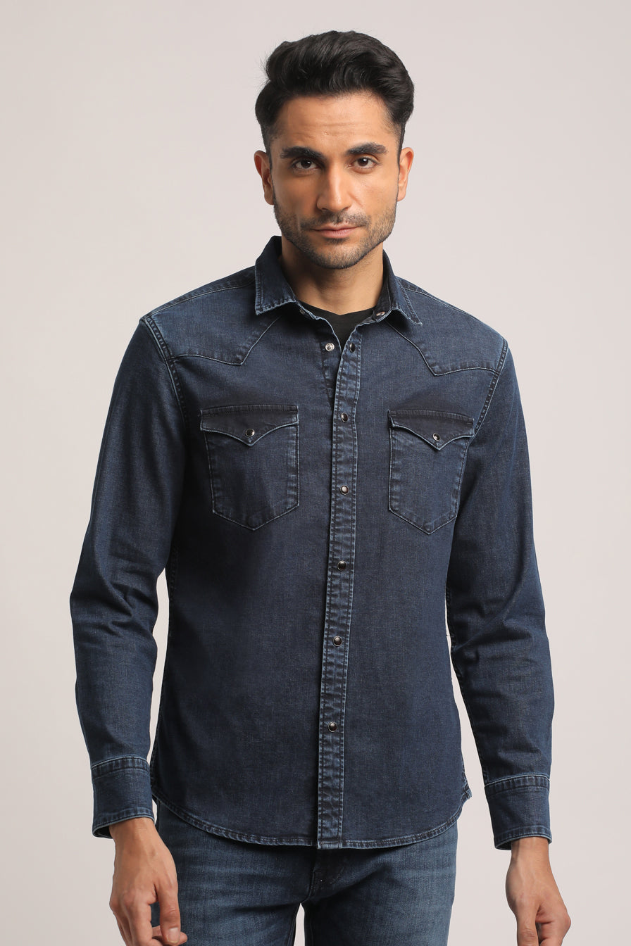 MERRICK-MEN DARK BLUE SLIM FIT SHIRT